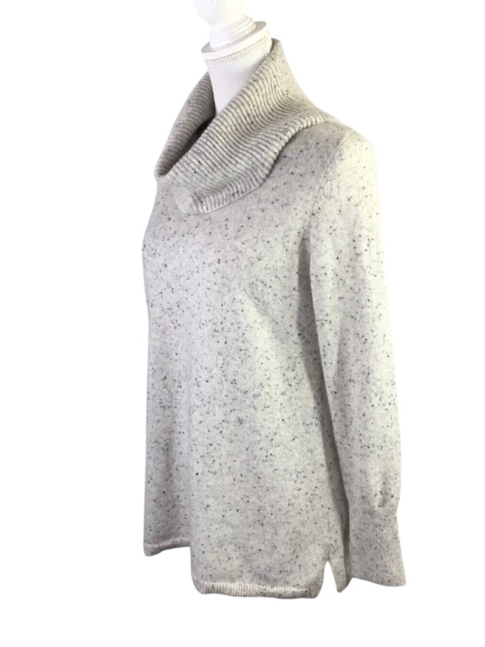 Cashmere Sweater Cowl Neck Talbots Petite Medium MP PM Gray Speckled Pullover